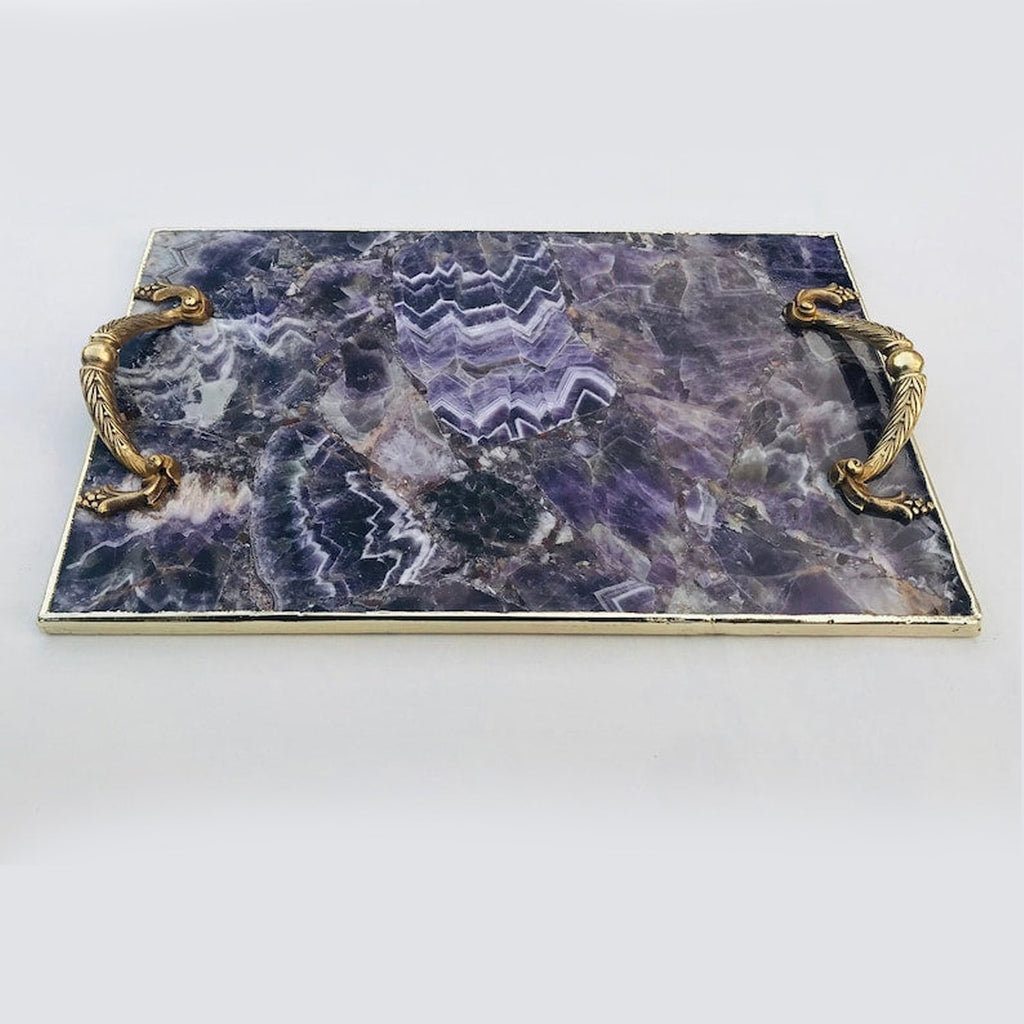 Amethyst Agate Serving Tray With Brass Handles