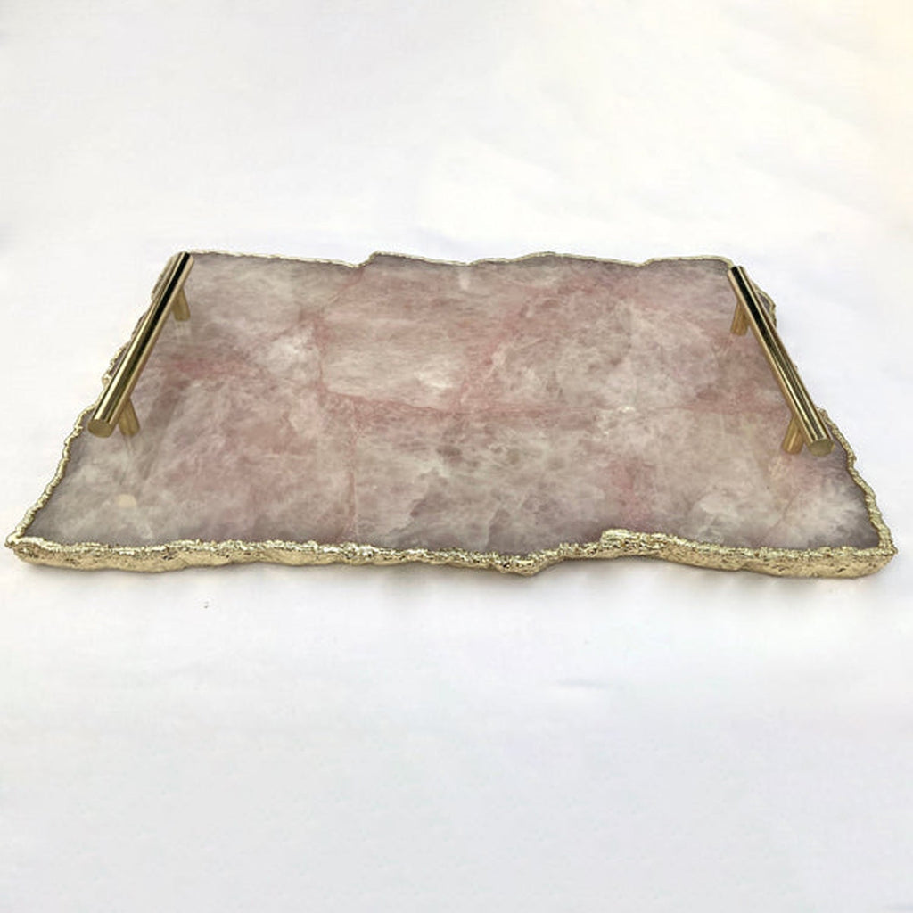 Large Rose Quartz Agate Serving Tray With Brass Handles/Personalised Momentos/Sign Boards 10"x15"