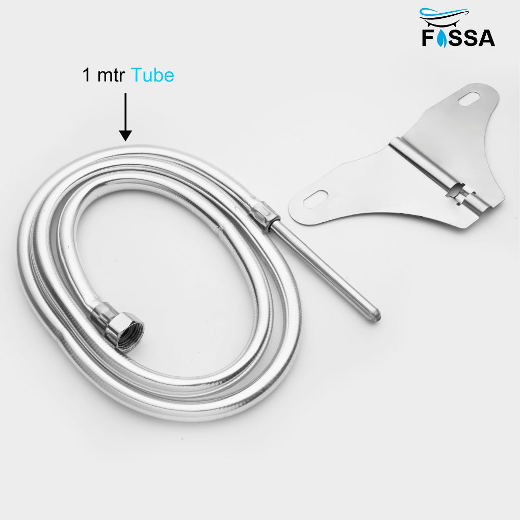 Fossa Stainless Steel Straight Jet Spray with Heavy PVC Hose Pipe 1 Meter for Toilet | Built-in Installation Type Toilet Seat/Commode Spray - Rust-Free, Durable